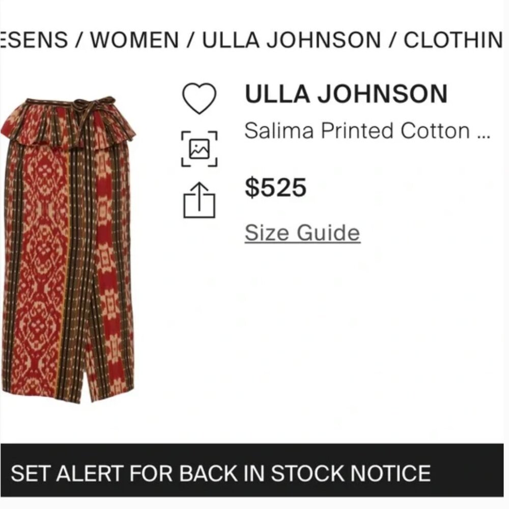 Ulla Johnson Women's Salima Printed Multicolor Ruffle Cotton Skirt Size 2 - Picture 2 of 6